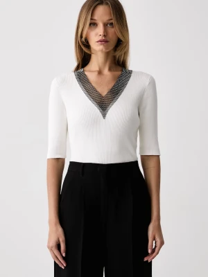 DKNY sweter damski z wiskozy beżowy