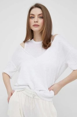 Dkny sweter lniany kolor biały lekki