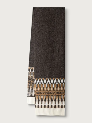DKNY szalik damski z dodatkiem wełny brązowy