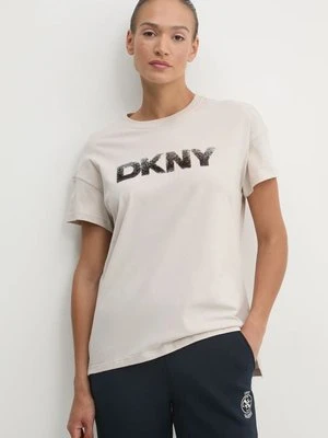 Dkny t-shirt bawełniany damski kolor beżowy DP4T1036