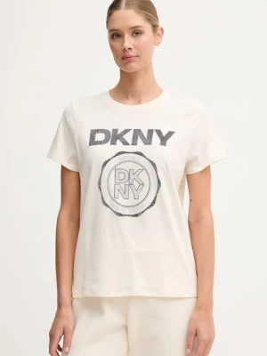 Dkny t-shirt bawełniany damski kolor beżowy DP5T1366