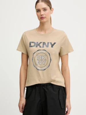 Dkny t-shirt bawełniany damski kolor beżowy DP5T1366
