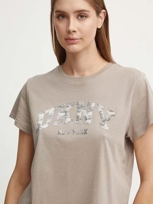 Dkny t-shirt bawełniany damski kolor brązowy DP4T9991