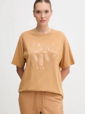 Dkny t-shirt bawełniany damski kolor brązowy DP5T1470