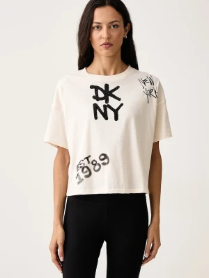 DKNY T-shirt damski bawełniany beżowy