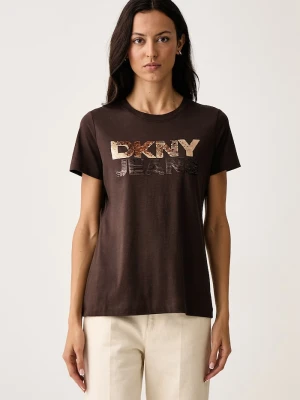 DKNY T-shirt damski z bawełną brązowy