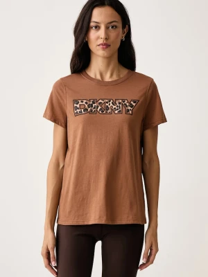 DKNY T-shirt damski z bawełną brązowy