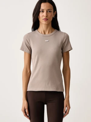 DKNY T-shirt lounge damski z bawełną beżowy
