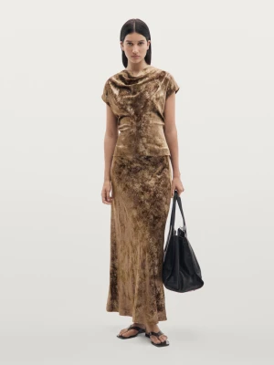 Długa Aksamitna Spódnica Z Metalicznym Efektem - Złoty - - Massimo Dutti - Kobieta