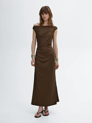 Długa Asymetryczna Sukienka - Ciemnooliwkowy - - Massimo Dutti - Kobieta
