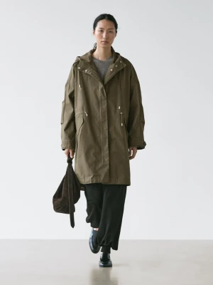 Długa Bawełniana Parka Wojskowa - Zielony - - Massimo Dutti - Kobieta