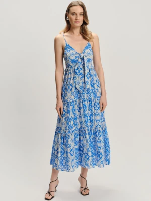 Długa bawełniana sukienka z niebieskim wzorem Greenpoint