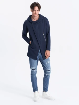 Zdjęcie produktu Długa bluza męska z asymetrycznym zapięciem HAGA - granatowa Ombre Clothing