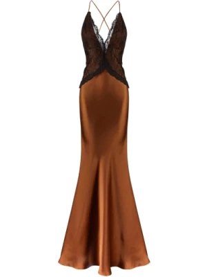 Długa Brązowa Sukienka z Koronkowymi Szczegółami Aniye By