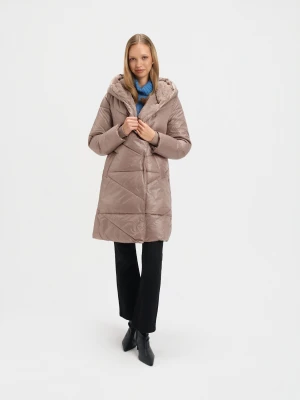 Długa ciemnobeżowa kurtka z kapturem Top Secret