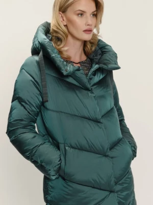 Długa ciemnozielona kurtka z kapturem Greenpoint