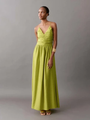 Długa drapowana sukienka zieleń lima - Dziewczyna - - MANGO TEEN
