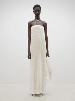 Długa, Dzianinowa Sukienka Z Dekoltem Bandeau – Limited Edition - Surowy - - Massimo Dutti - Kobieta