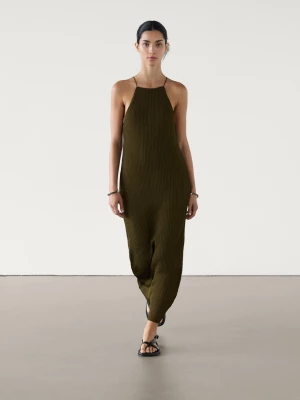 Długa Sukienka Z Prążkowanej Dzianiny - Mech - - Massimo Dutti - Kobieta
