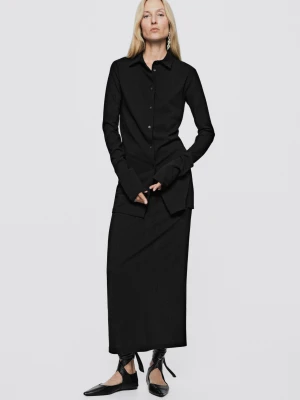 Długa, Elastyczna Koszula Z Mieszanki Wełny - Limited Edition - Czarny - Massimo Dutti - Female
