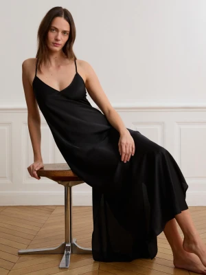 Długa halka nocna z satyny z haftem kwiatowym na plecach Etam