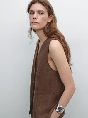 Długa Kamizelka Z Lnianej Tkaniny - Ceglany - - Massimo Dutti - Kobieta