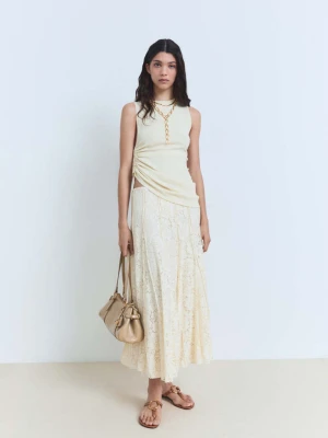 Długa koronkowa spódnica kremowy / écru - Kobieta - - MANGO