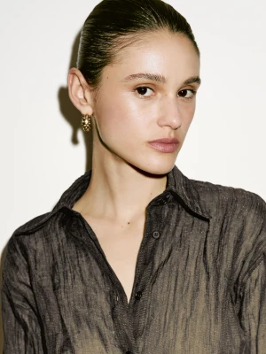 Długa Koszula Z Efektem Marszczenia − Limited Edition - Czekoladowy - - Massimo Dutti - Kobieta