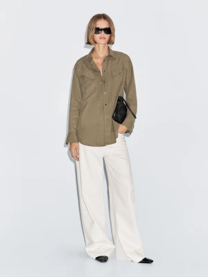 Długa Koszula Z Kieszeniami - Khaki - - Massimo Dutti - Kobieta