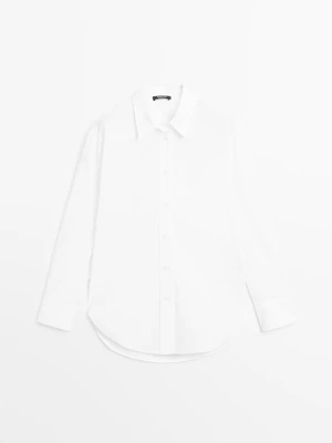 Długa Koszula Z Popeliny Ze 100% Bawełny - Biały - - Massimo Dutti - Kobieta