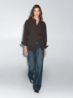 Długa Koszula Z Popeliny Ze 100% Bawełny - Brązowy - - Massimo Dutti - Kobieta