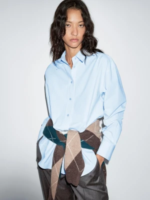 Długa Koszula Z Popeliny Ze 100% Bawełny - Jasnoniebieski - - Massimo Dutti - Kobieta