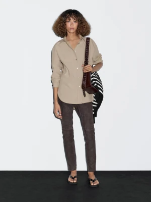 Długa Koszula Z Popeliny Ze 100% Bawełny - Miętowy - - Massimo Dutti - Kobieta