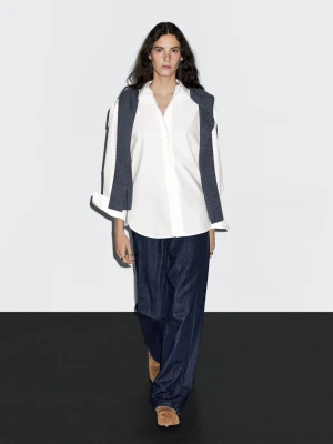 Długa Koszula Ze 100% Bawełny Z Popeliny - Biały - - Massimo Dutti - Kobieta