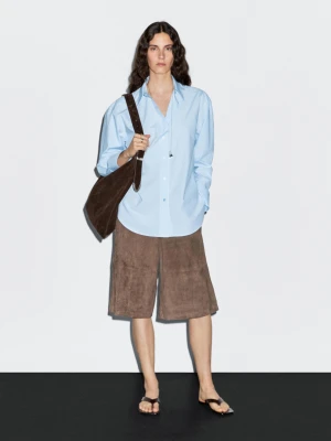 Długa Koszula Ze 100% Bawełny Z Popeliny - Jasnoniebieski - - Massimo Dutti - Kobieta