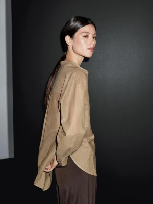 Długa Koszula Ze Stójką - Khaki - - Massimo Dutti - Kobieta