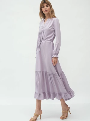 Długa liliowa sukienka z falbanką Merg