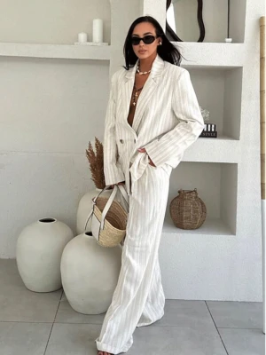 Długa lniana marynarka w pasy CAROLE - beżowa  magmac 