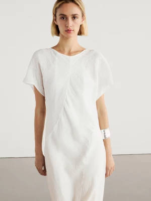 Zdjęcie produktu Długa Lniana Sukienka Z Krótkim Rękawem - Beżowy Pop - - Massimo Dutti - Kobieta