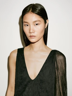 Długa Luźna Plisowana Sukienka − Limited Edition - Czarny - - Massimo Dutti - Kobieta