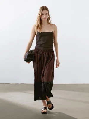 Długa Luźna Spódnica Plisowana - Bordowy - - Massimo Dutti - Kobieta