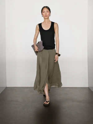 Długa Luźna Spódnica Z Falbanami - Szarobrązowy - - Massimo Dutti - Kobieta