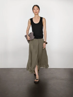 Długa Luźna Spódnica Z Falbanami - Szarobrązowy - - Massimo Dutti - Kobieta