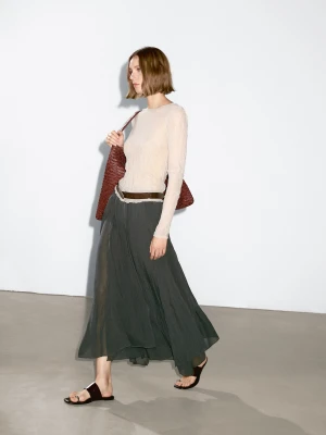Długa Luźna Spódnica Z Falbanami - Zielony - - Massimo Dutti - Kobieta