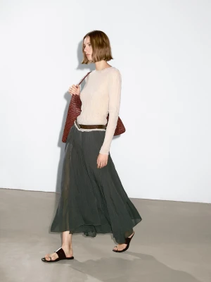 Długa Luźna Spódnica Z Falbanami - Zielony - - Massimo Dutti - Kobieta