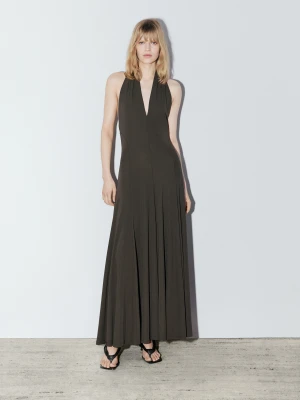 Długa Luźna Sukienka Z Dekoltem Halter - Studio - Szary - - Massimo Dutti - Kobieta