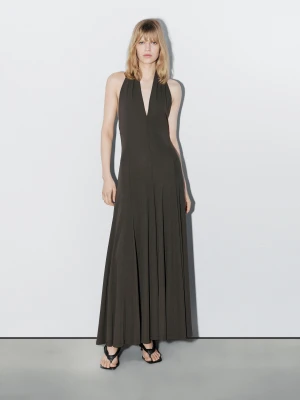 Długa Luźna Sukienka Z Dekoltem Halter - Studio - Szary - - Massimo Dutti - Kobieta