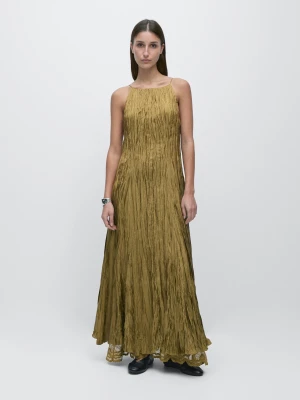 Długa Luźna Sukienka Z Dekoltem Halter - Zielony - - Massimo Dutti - Kobieta