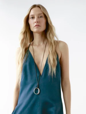 Długa Luźna Sukienka Z Dekoltem W Serek - Zielony - - Massimo Dutti - Kobieta