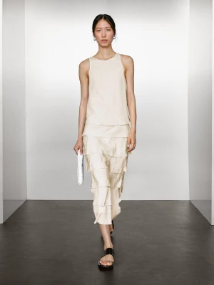 Długa Luźna Sukienka Z Falbanami - Surowy - - Massimo Dutti - Kobieta